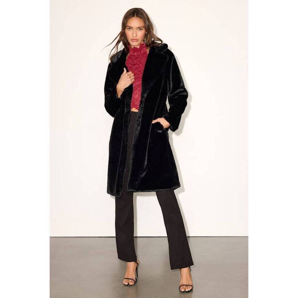 Lulus Tamron Black Faux Fur Longline Coat - Size M